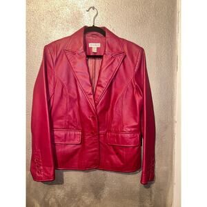 Worthington Professional Office Business Preppy Patriotic Red Leather Blazer